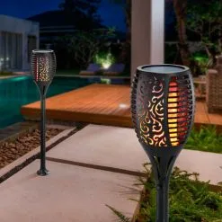 Meilleure affaire ? Torche Solaire Lot De 2 Torche De Jardin Effet Flamme Lampe Solaire Jardin Esotec 102489 ?