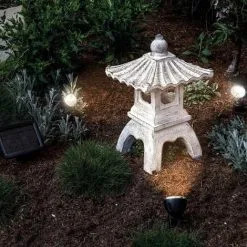 Nouveau ✔️ Pagode Solaire Avec Spot LED 3500K Eclairage Jardin Deco Asia Esotec 102550 ?