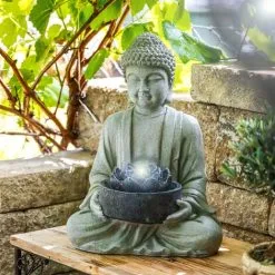 De gros ⌛ ESOTEC Fontaine De Jardin Bouddha Fontaine + Décoration Lumineuse LED Fontaine D’intérieur 230V 101452 ⌛